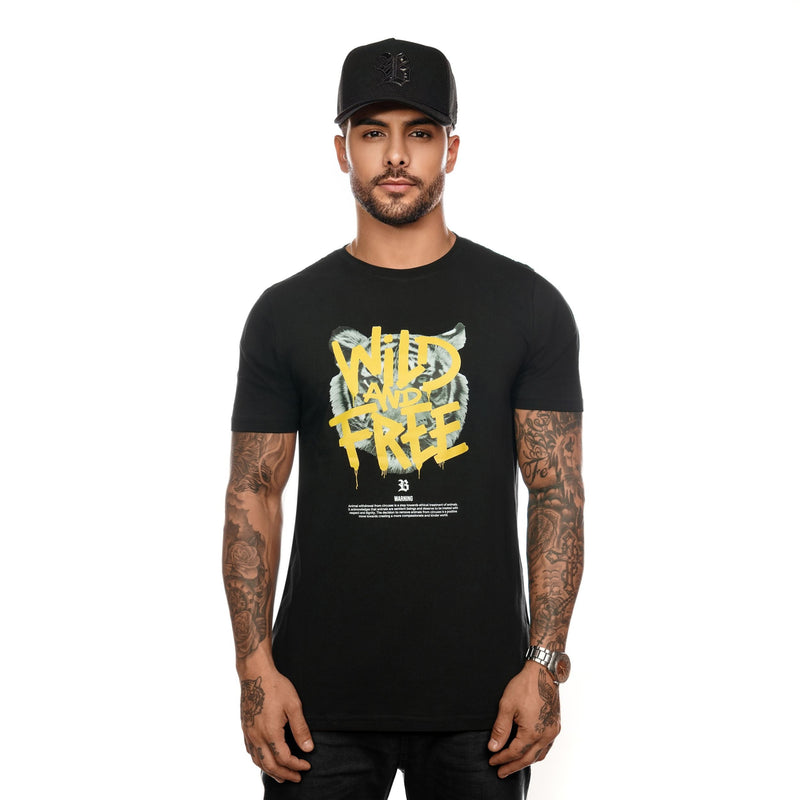 Camiseta Preta Wild and Free Tiger