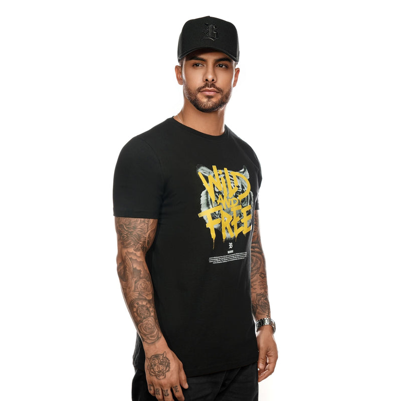 Camiseta Preta Wild and Free Tiger
