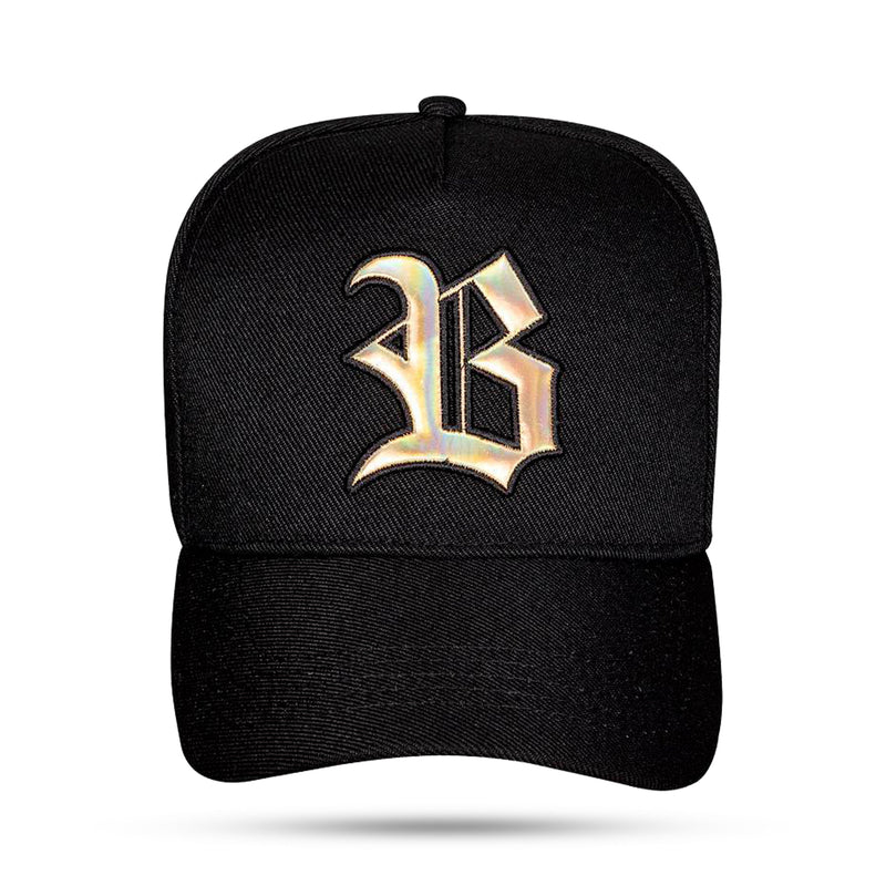 Boné Snapback Black Logo Holografic Gold