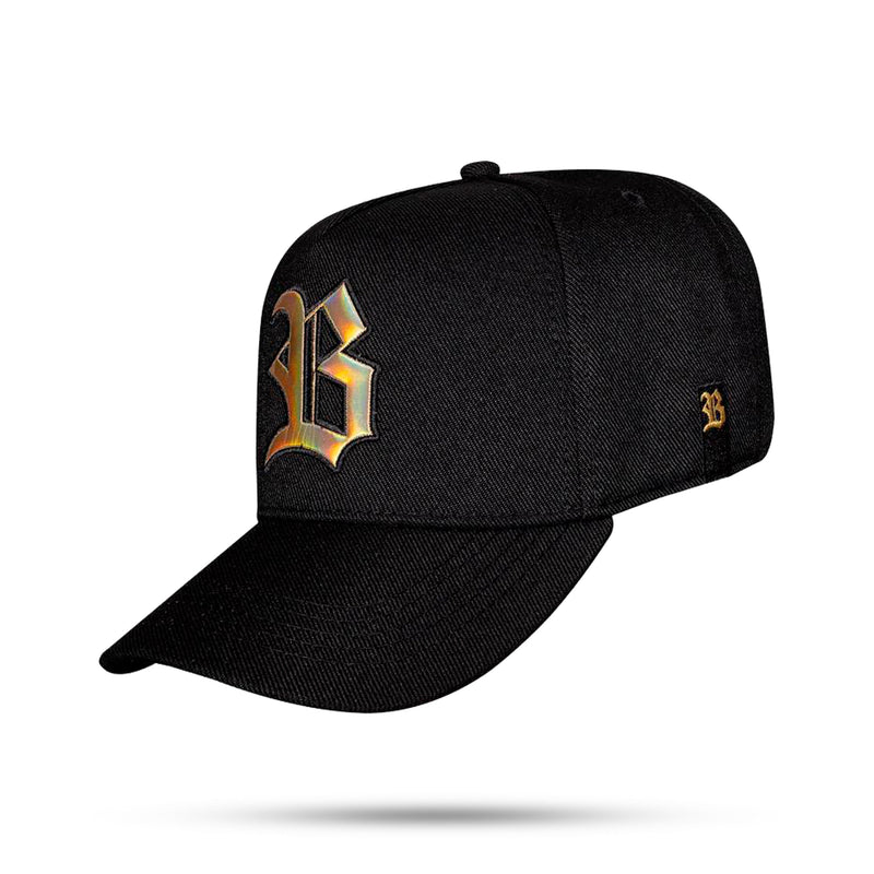 Boné Snapback Black Logo Holografic Gold