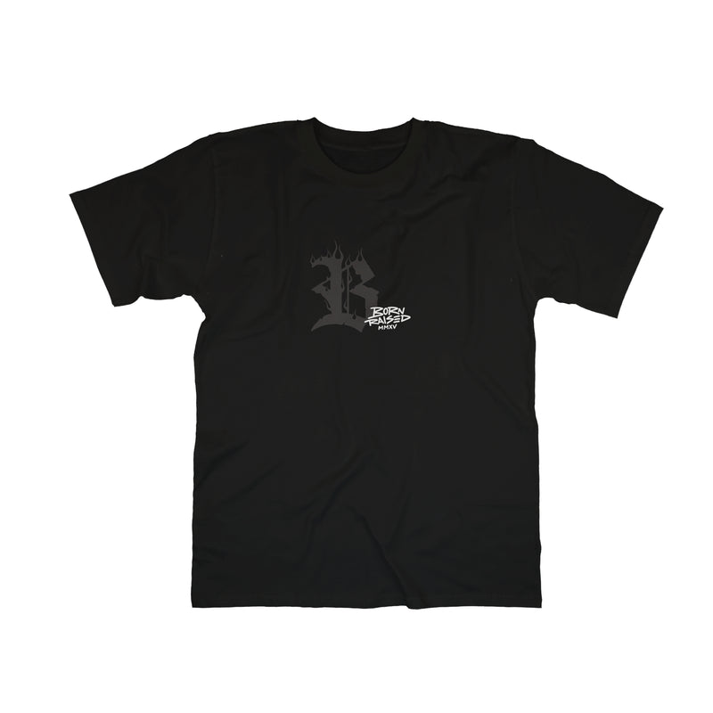 Camiseta Preta BLCK Born Raised In Flame