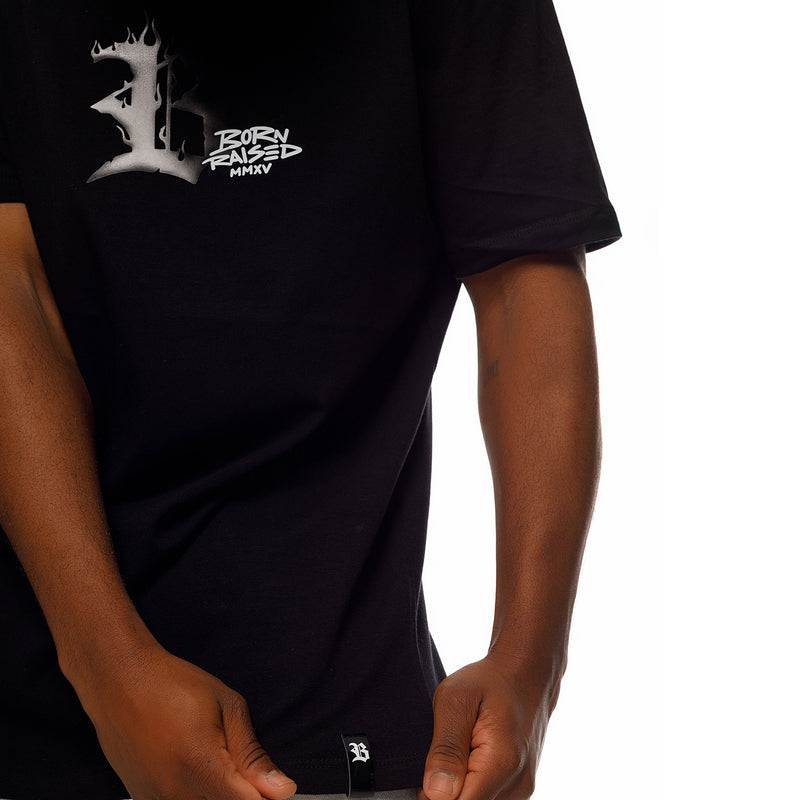 Camiseta Preta BLCK Born Raised In Flame