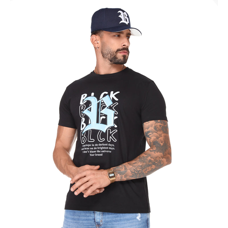 Camiseta Preta Blck Logo B Azul