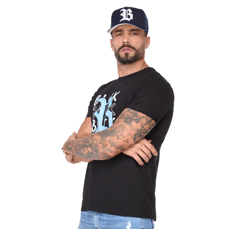 Camiseta Preta Blck Logo B Azul