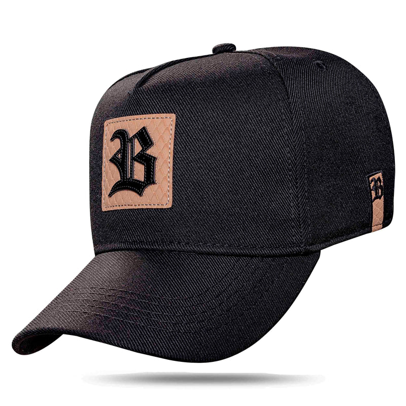 Boné Snapback Preto Logo Square Snake Caramelo